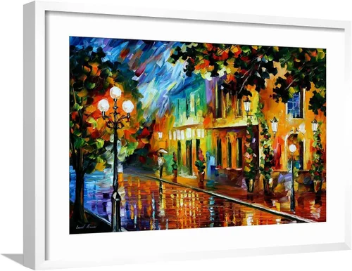 Vista 16 de ART.COM Arte enmarcado para pared, diseño de flores nocturnas de Leonid Afremov, decoración escénica, 18 x 12 pulgadas, marco negro con paspartú