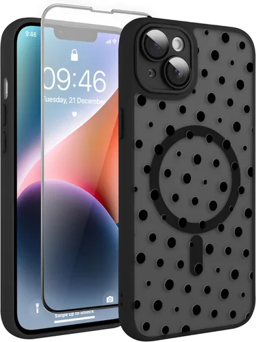 Vista 53 de Magnético para iPhone 13 con protector de pantalla [Compatible con MagSafe] Diseño de patrón floral de flores bonitas, funda delgada a prueba