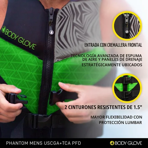 Vista 3 de Body Glove Men's Phantom USCGA Life Jacket Verde/Gris