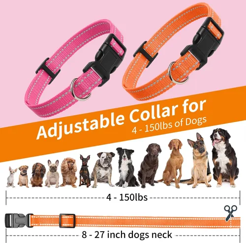 Vista 5 de Correa de repuesto para collar de choque, 3/4 pulgadas, paquete de 2, collar de perro ajustable reflectante, naranja y rosa, tamaño de cuello de 8 a