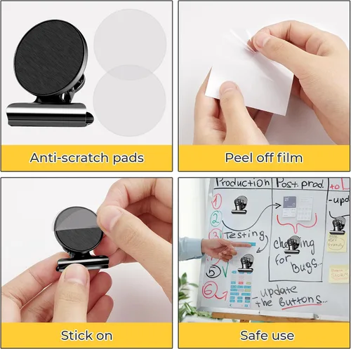 Vista 4 de 20 unidades de clips magnéticos, imanes para nevera, imanes para refrigerador, clips magnéticos negros para pizarra, imanes de clip