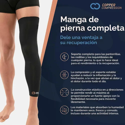 Vista 3 de Copper Compression Manga de compresión para piernas, soporte estabilizador de rodilla con infusión de cobre para correr, desgarro de menisco, ACL