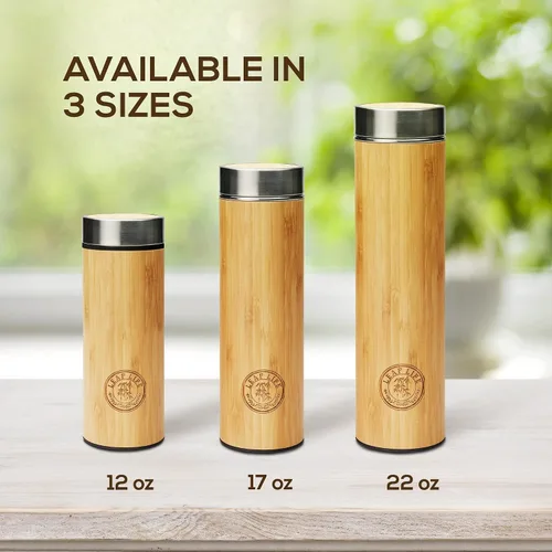 Vista 9 de LeafLife Botella de Té de Bambú Premium para Té Suelto - Botella Infusora de Té - Regalos de Té - Botella de Agua Aislada/Vaso de Café/Té - Set