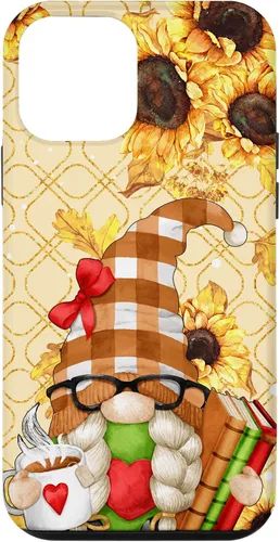 Vista 16 de Sunflower Gnome with Books for Tea Lover Librarian Reading Case for iPhone 16