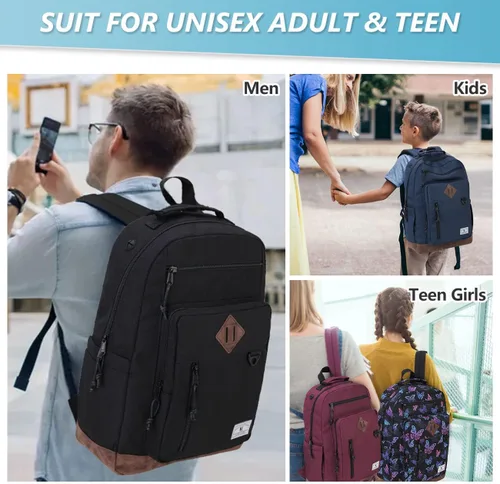 Vista 7 de VX VONXURY Mochila para hombres y mujeres, mochila ligera con múltiples bolsillos, mochila de viaje clásica resistente al agua, grande-negro