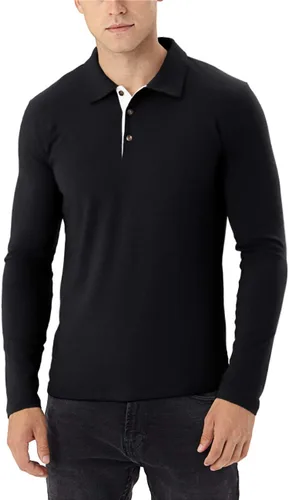 Vista 3 de Aiyino Camisas polo de manga cortalarga para hombre, estilo casual, ajustadas, básicas, de algodón