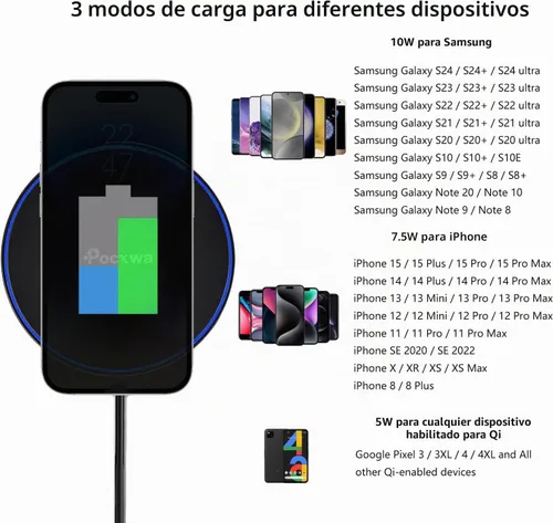Vista 2 de Pocxwa Cargador inalámbrico para Samsung iPhone LG, almohadilla de carga inalámbrica rápida