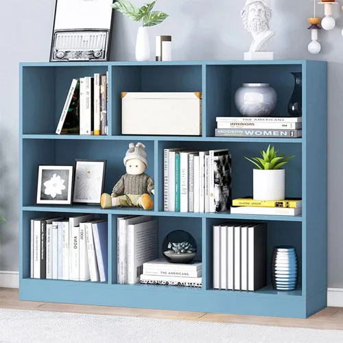 Vista 10 de IOTXY - Estantería de madera con espacios abiertos, 3 niveles, con patas, 5 cubos, color azul brillante Nordic Minimalist Style, MDF