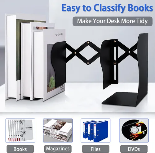 Vista 2 de Extremos de libro antideslizantes para sostener libros, extremos de metal ajustables para libros decorativos para oficina en casa, resistente