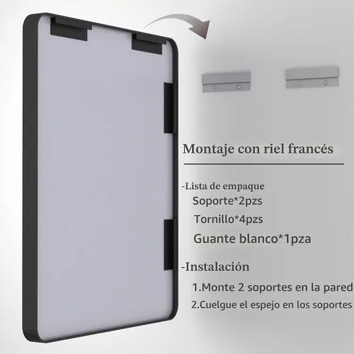 Vista 6 de Espejo rectangular con marco mate negro de 20x30 pulgadas para baño, espejo de tocador para pared de baño con esquinas redondeadas, antióxido y a