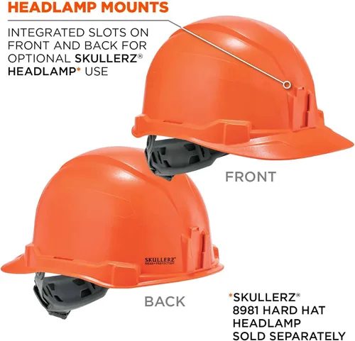 Vista 2 de Casco duro, estilo gorra, suspensión de trinquete, clase E, Ergodyne Skullerz 8970, naranja, mediano