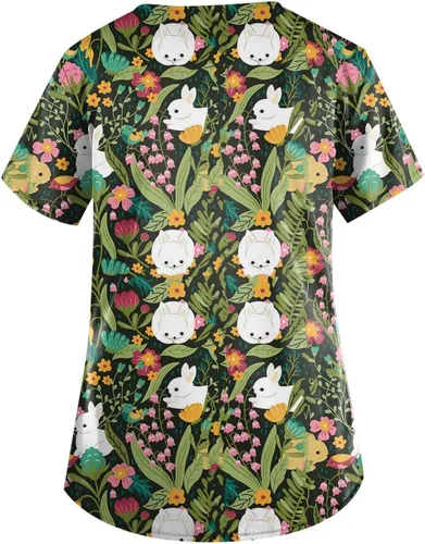 Vista 3 de Womens Scrubs Easter Gifts for Women Cute Bunny Eggs Print Graphic Tees RopaDeportiva para Mujer Lightning Deals of Today Prime Summer Clothes Short