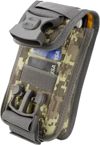 Vista 2 de Cinturón táctico Molle de doble capacidad para la cintura, funda de nailon para teléfono con ranuras para tarjetas para iPhone 13 Pro