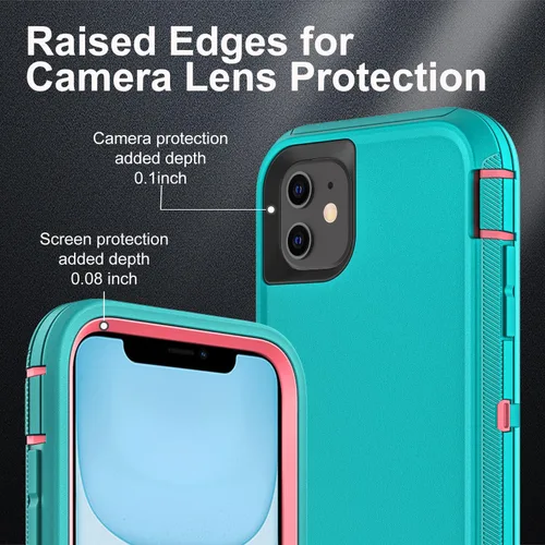 Vista 3 de YKHJKLEC Funda para iPhone 11, grado militar 3 en 1, resistente a los golpes, a prueba de caídas, polvo con 2 protectores de pantalla de vidrio Azul