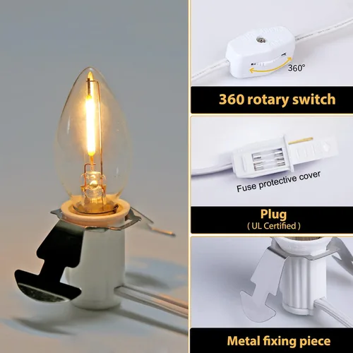 Vista 5 de MX232 Juego de 2 cables de accesorios con 2 bombillas LED de 6 pies, cable blanco con enchufes de interruptor de encendido/apagado, bombillas LED