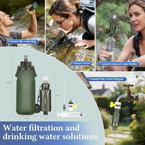 Vista 3 de Timain Filtro de agua personal portátil, filtro de agua con pajilla, equipo de supervivencia para preparación de emergencia, actividades al aire