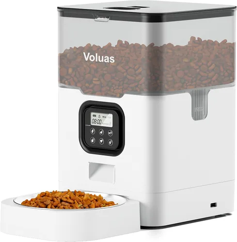 Vista 11 de VOLUAS Comedero automático para gatos, dispensador de alimentos secos con Negro transparente