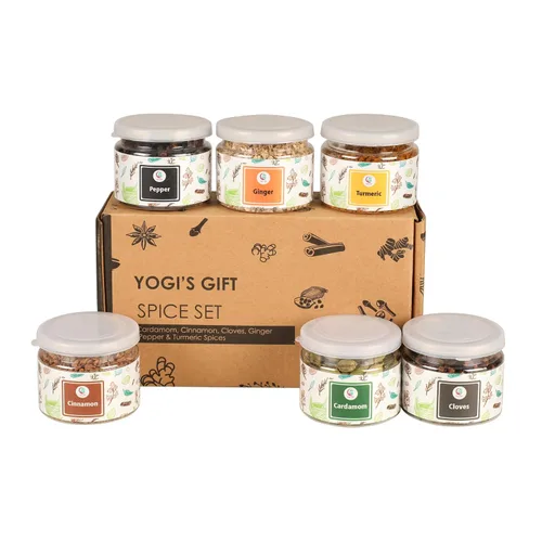 Vista 2 de Set de especias (6 especias esenciales) Cardamomo, canela, clavo, jengibre, pimienta, cúrcuma Set de regalo perfecto para especias por Yogi's