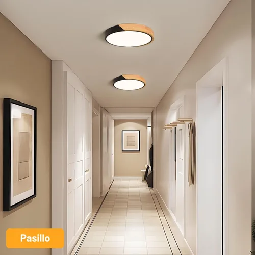 Vista 7 de Lámpara de techo LED moderna, lámpara de techo minimalista de madera empotrada, 4000 K no regulable, lámpara de iluminación circular con pantalla