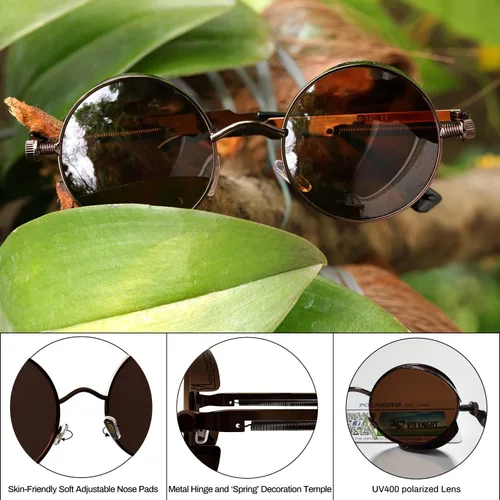 Vista 5 de ROCKNIGHT Gafas de sol Gothic Steampunk redondas polarizadas UV400 con protección unisex