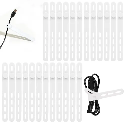 Vista 11 de Donruby 24 bridas de silicona – Reutilizables y lavables con hebillas de bloqueo, correas ajustables de organización de cables, organizador de Blanco