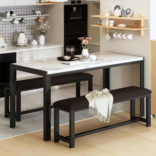 Vista 9 de DKLGG Dining Table Set for 4, Wooden Kitchen Table with 2 Dining Bench