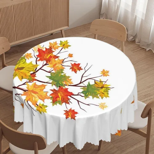 Vista 13 de Manteles redondos con temática de hojas de otoño, 48 pulgadas, tela impermeable, decorativo, reutilizable, lavable, a prueba de derrames, resistente