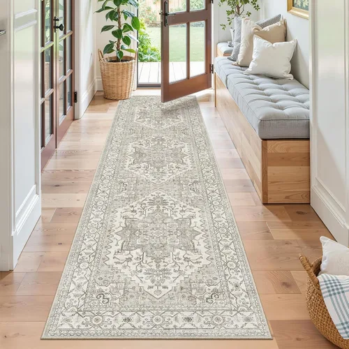 Vista 265 de Madane Alfombra lavable de 2 x 3 pies, alfombra de entrada pequeña, antideslizante, vintage, para entrada interior, alfombra de pelo bajo
