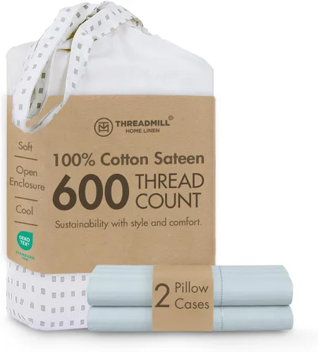Vista 14 de Threadmill Home Linen Fundas de Almohada Estándar - 100% Algodón Natural 600 Número de Hilos, Juego de 2 Fundas de Almohada Damasco Gris Oscuro