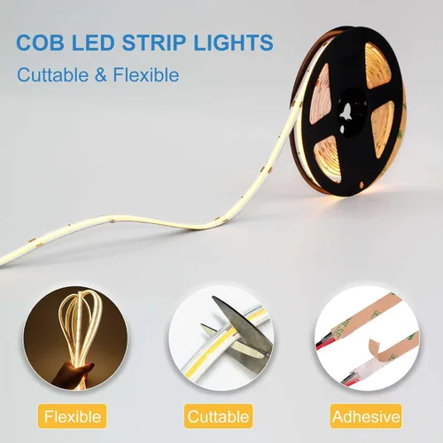 Vista 4 de LLTOP Tira de luces LED COB Impermeable IP67 DC24v Luz blanca del día 6000K 5m/16.4 pies Alto CRI 92Ra+ Tira de luces LED para exteriores Cortada
