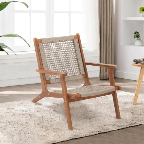 Vista 8 de Verano Garden Juego de 2 sillas de patio, sillón moderno de madera de acacia con cuerda tejida a mano para patio, sala de estar, dormitorio, balcón