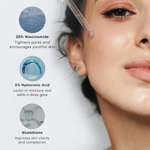 Vista 3 de Mochi Glow - Suero de niacinamida al 20% para cara, suero de piel de alta potencia para apretar los poros con ácido hialurónico y glutatión, suero
