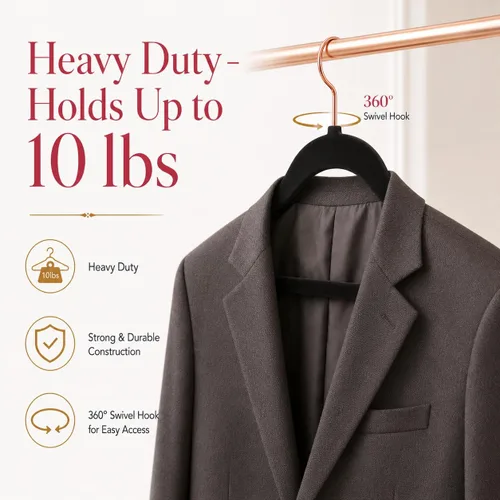 Vista 6 de Smartor Paquete de 50 perchas de terciopelo antideslizantes con gancho de oro rosa, perchas de terciopelo resistente para ropa de adultos, abrigos