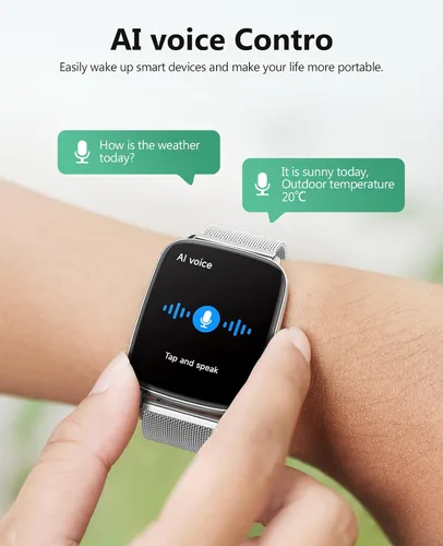 Vista 3 de SOUYIE Relojes inteligentes para mujeres y hombres, reloj inteligente de voz AI de 1.85 pulgadas, monitor de frecuencia cardíaca 24/7, rastreador