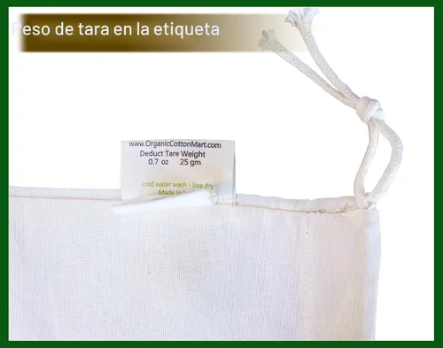 Vista 4 de Bolsas reutilizables de algodón lavables – Bolsas de algodón orgánico para verduras – Bolsa de tela con cordón – Bolsas de tela de muselina