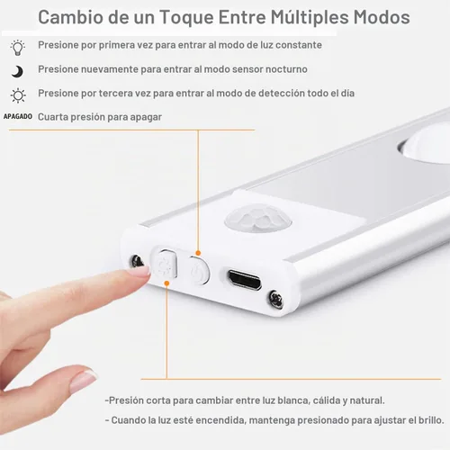 Vista 6 de Sensor de movimiento LED regulable de 3 colores, luz para debajo del gabinete, iluminación inalámbrica magnética recargable para cocina, dormitorio