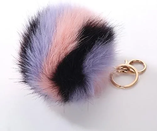 Vista 3 de Faux Fox Fur Pom Poms Keychain Purse Fluffy Fur Ball for Womens Bag Pendant