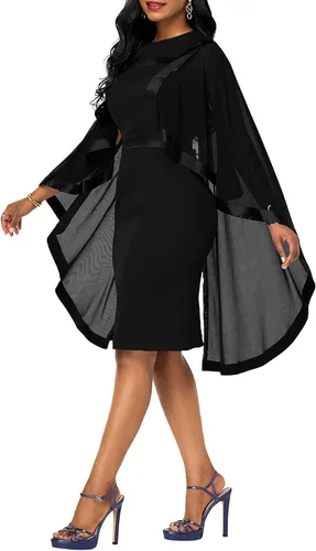Vista 4 de Rooscier Vestido midi de fiesta formal con manga de capa para mujer, de malla transparente