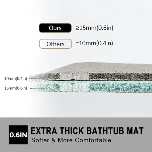 Vista 5 de Tapete antideslizante para bañera, tapete de baño antideslizante de 0.6 pulgadas, extra grueso, de secado rápido, tapete de ducha antideslizante