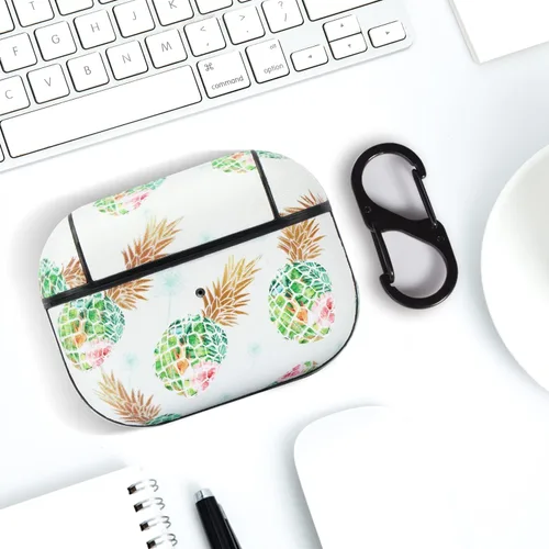 Vista 3 de Funda para Airpods Pro, bonita funda de piel con diseño de piña
