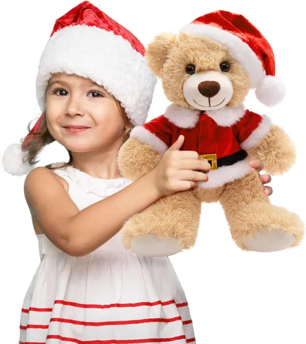 Vista 11 de MaoGoLan - 10 unidades de osos de peluche navideños, osos de peluche de 14'' con trajes clásicos de Santa - Camisa y sombrero removibles, se ajustan