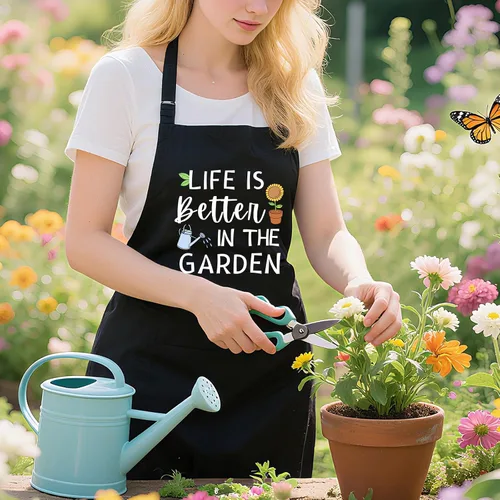 Vista 2 de Delantal de jardinería para mujer con bolsillos, delantal de jardín ajustable divertido regalo para jardinero, mamá, esposa, amante de las plantas