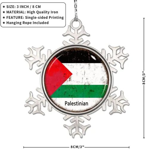 Vista 7 de Adornos de Navidad con bandera palestina 2023, adorno de copo de nieve para decoración de árbol de Navidad, decoración de árbol de Navidad
