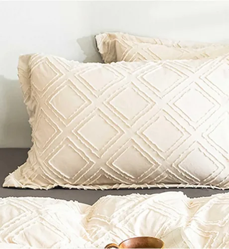Vista 10 de Nanko Funda de Almohada Corporal 1 Paquete 20x54 pulgadas con Cremallera, Beige Tufted Jacquard Boho Suave Shabby Chic Microfibra Fundas de Almohada