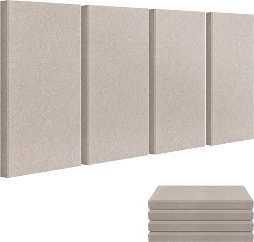 Vista 8 de Panel de pared de fibra de vidrio de 23.62 x 11.81 x 2 pulgadas, paquete de 4 paneles acústicos, paneles acústicos absorbentes de sonido para Beige