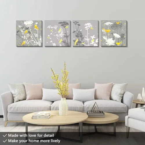 Vista 78 de Wall HDQ Arte de pared de flores para baño, dormitorio, sala de estar, decoración de pared azul y naranja, pintura floral, lienzo impreso, imagen