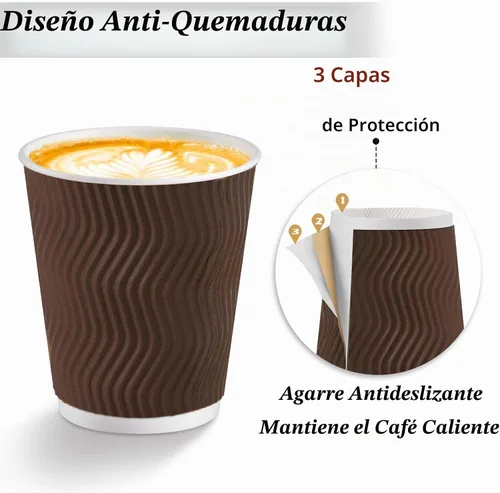Vista 3 de Clawsoff - Paquete de 150 tazas de café de papel desechables de 8 onzas, aisladas, color marrón Corrugated Ripple Wall Insulates Hands,Hot&Cold