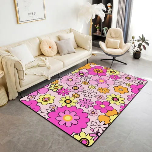 Vista 19 de Groovy Flower Power - Alfombra de 3 x 5 pulgadas, bonita alfombra floral bohemia 60S 70S, alfombra hippie para niños, niñas, adolescentes y mujeres