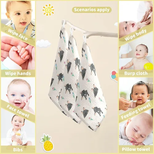 Vista 3 de Toallas de algodón para bebé, toallas de baño unisex para recién nacidos, toallitas naturales para piel delicada, 11.8 x 11.8 pulgadas, paquete de 5