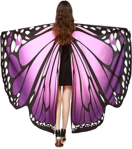 Vista 3 de Capa de alas de mariposa con máscara de hada para mujer, disfraz de Halloween